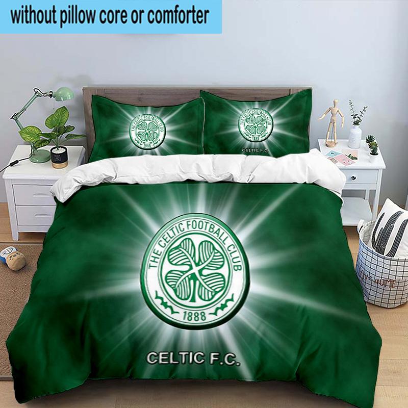 3PCS Celtic Football Club Crest Printed Bedding Set, Includes A Duvet Cover and Two Pillowcases for Bedroom, Suitable for All Seasons