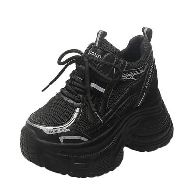 Fashion Women's Dad Shoes with Hidden Heel Height Increase Spring New Leather Thick Bottom Casual Versatile Sports Shoes Trendy