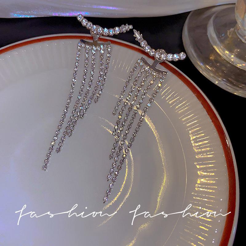 Stylish Rhinestone Long Tassel Earrings for Women with Two Wearing Options