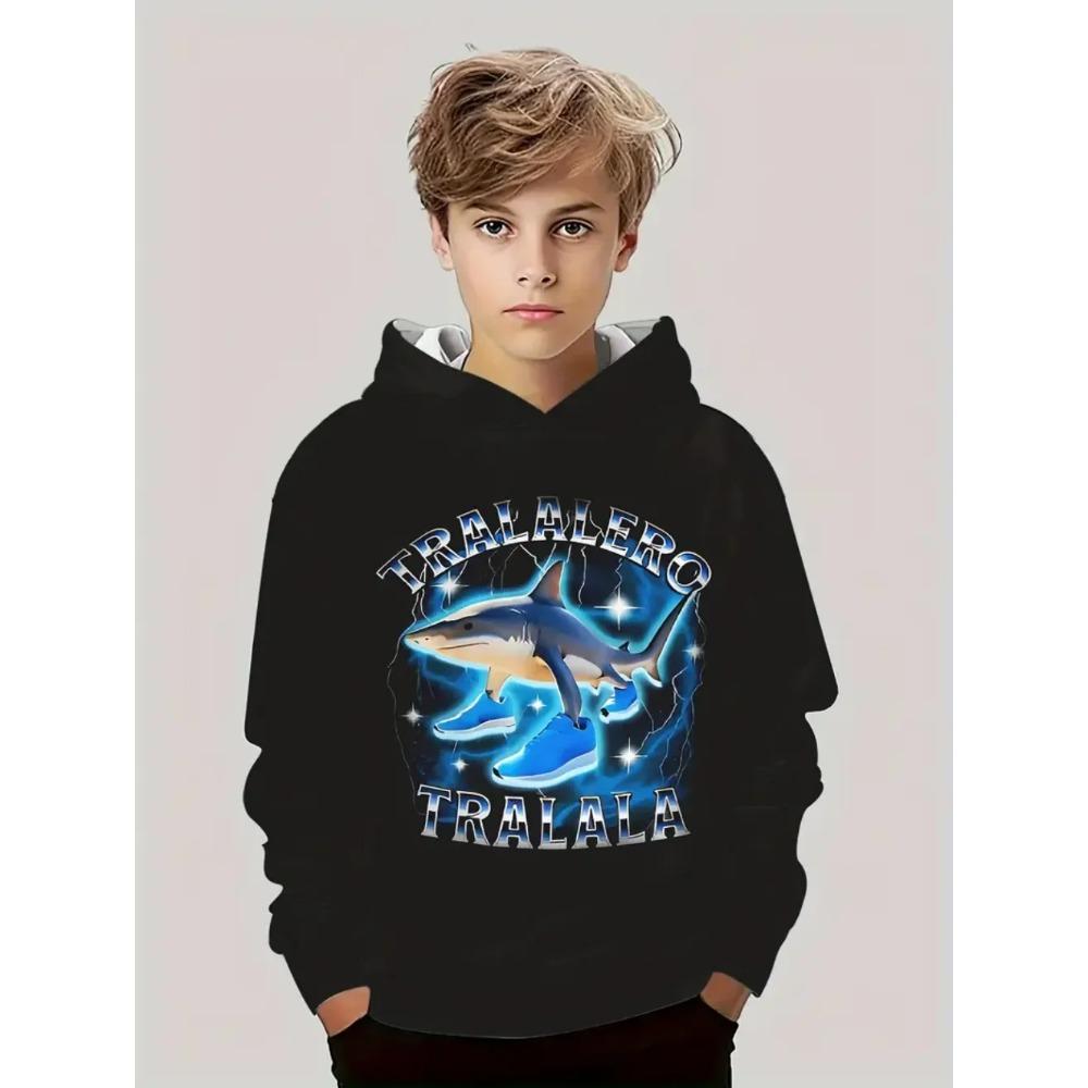 Autumn Winter Shark 3D Printed Hoodies Fashionable Casual Warm Sports Long Sleeved Children's Boy Hooded Sweatshirts