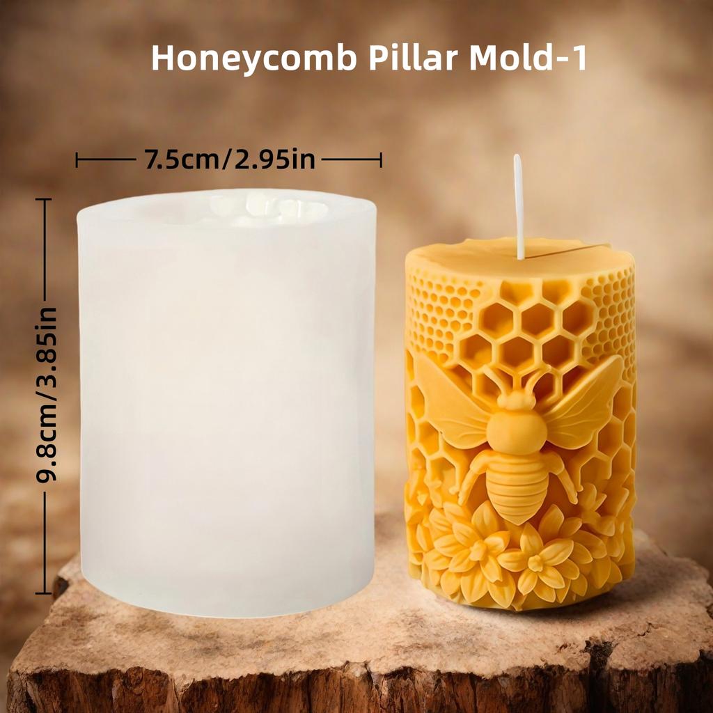 3D Κυψελωτή Κερί Στύλου Σιλικόνης Μούχλα DIY Ανάγλυφη Μέλισσα και Λουλούδι Κυψελωτός Κύλινδρος Κερί Αρωματοθεραπείας Μούχλα Γύψου Διακόσμηση