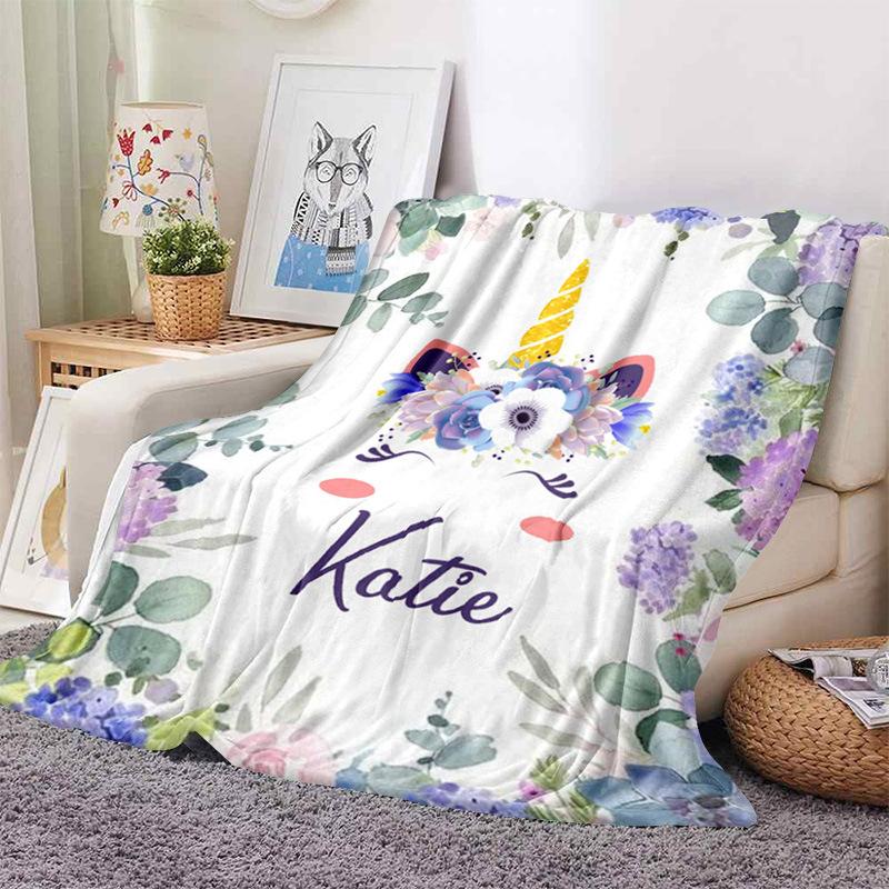 Pink Cartoon Unicorn Blanket Baby Girl Boy Linen Flannel Blanket Personalized Family Friend