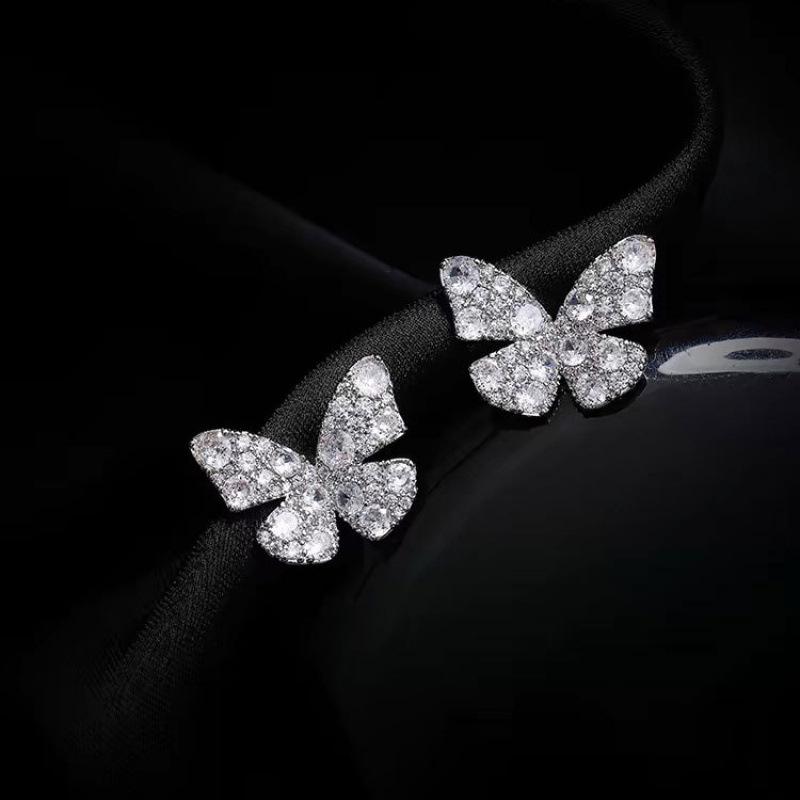 2024 Elegant Butterfly Stud Earrings: High-End, Unique Design, Luxury Full Diamond Accents for Women