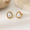 European and American Niche Irregular Special-shaped Imitation Baroque Pearl Earrings Gentle Commuter Versatile Stud Earrings Stainless Steel 18K