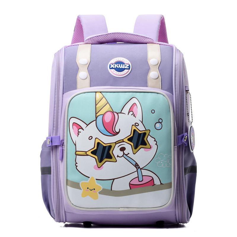 Stylish Comfortable Nylon Backpack For Elementary Students With Cute Cartoon Patterns фиолетовый