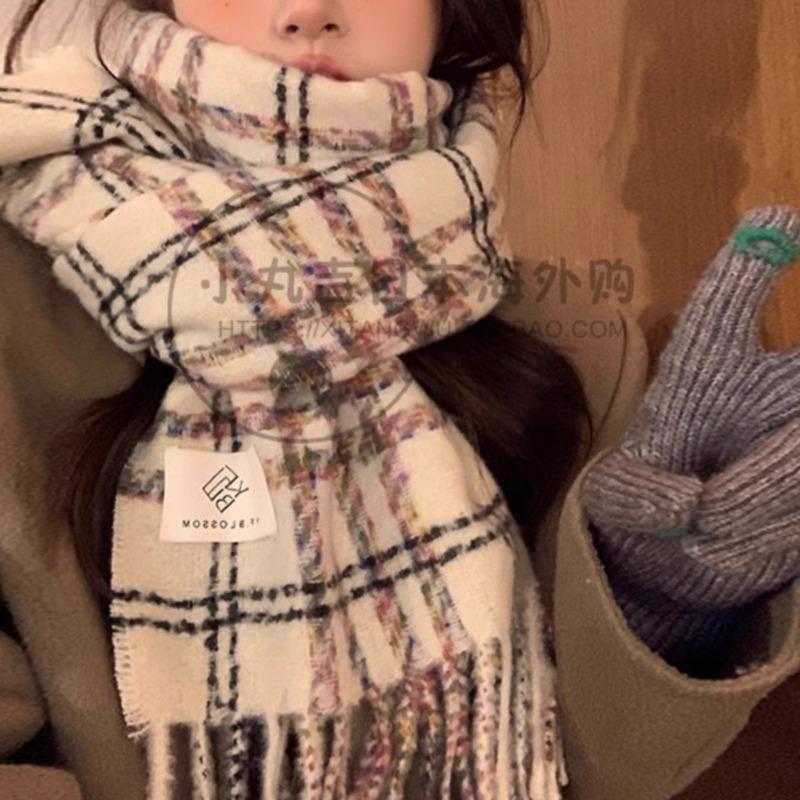 Imitation cashmere scarf winter advanced feeling small fresh grid thickened warm shawl scarf