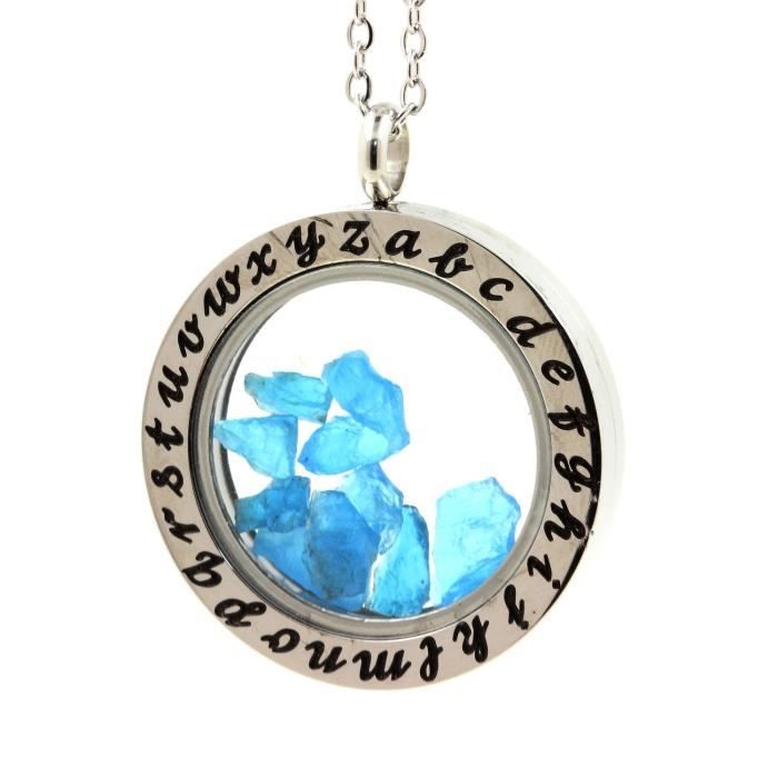 Collier Apatite bleu neon brut - ABIJOUX - Alphabet - Cristal - Acier - Mixte