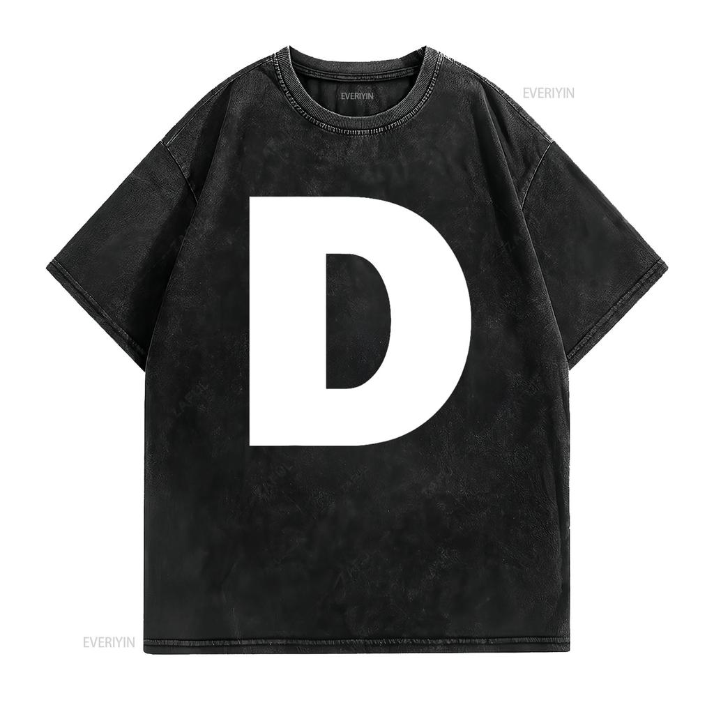 Letter D Capital Alphabet Monogram Initial T Shirt Vintage Washed Stylish Casual Soft Streetwear Slightly Breathable