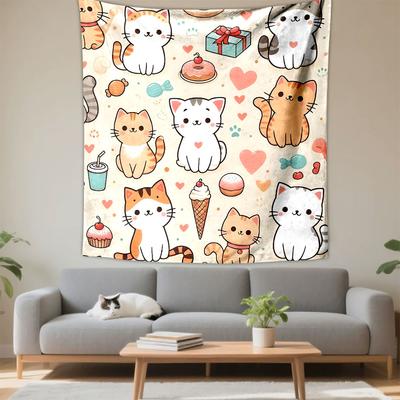 Cute Cats and Sweets Pattern Design Patterned Tapestry Decorative Wall Hanging, Home Bedroom Living Room Decor
