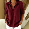 Damen Oberteile Revers Reißverschluss Halbe Knopfleiste Kurzarm Pullover Oberteile Normale Passform Einfarbige Freizeitbluse Partys Urlaube Tägliche Kleidung