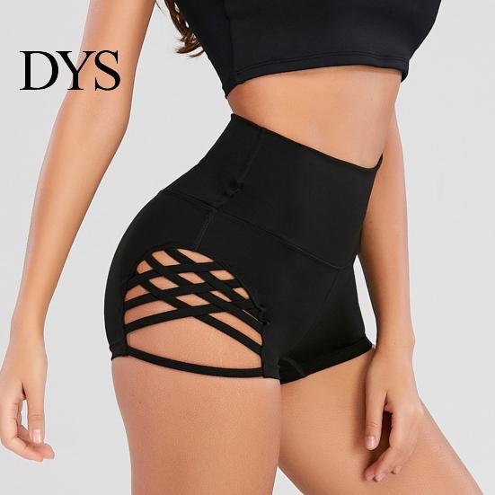 Gym Shorts Women Pants High-waist All-match Hollow Cross Fashionable Running Elastic Waist Short for Home Sport
