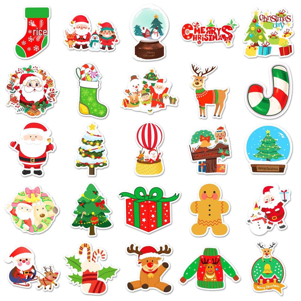 50 Sheets of Christmas Cartoon Graffiti Stickers for DIY Tree & Journal