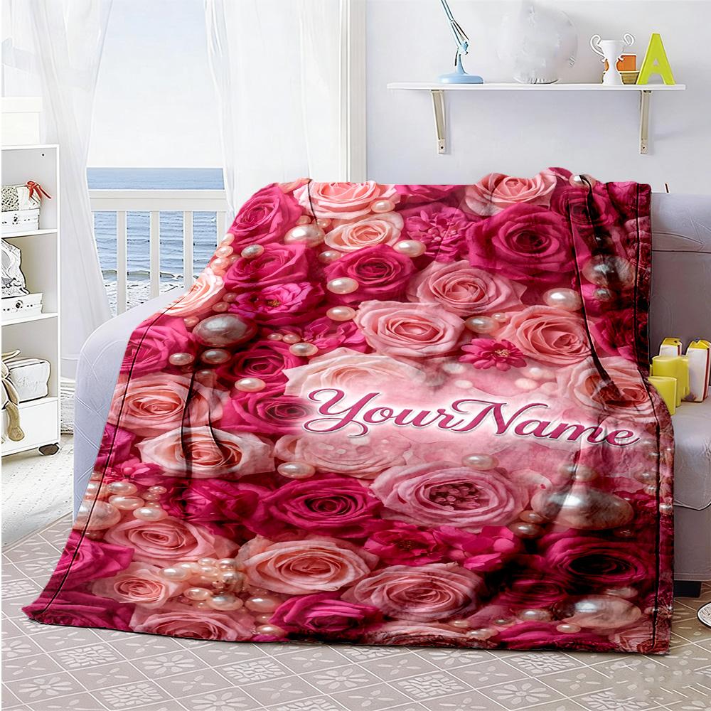 Rose Customize Your Name Blanket Throw Customizable Blanket Warmthful Decor Perfect for Seaside Picnics Chair Home Decor Four Seasons Universal