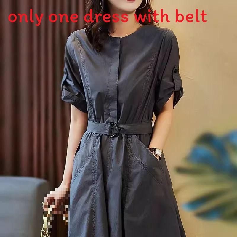 Casual Fashion Workwear Dress With Knitted Fabric And Button Detail For Travel And Leisure