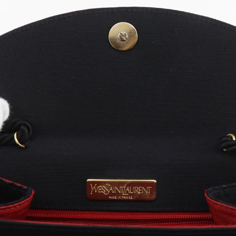 Yves Saint Laurent Party Bag Shoulder Bag 2-way Clutch Black Cotton Women Used