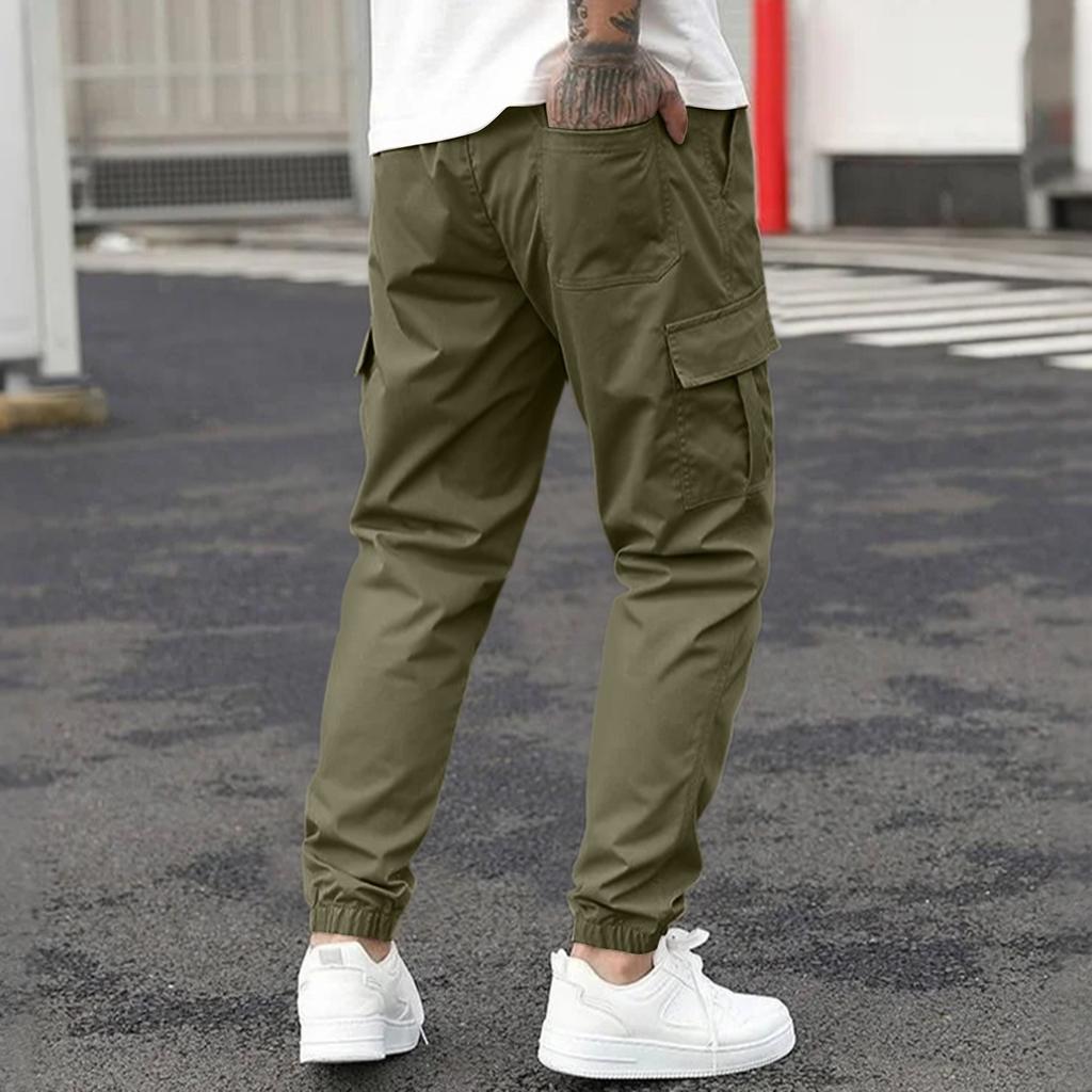 Men's Loose Casual Multi-pocket Work Pants, Youth Stretch Waist Drawstring  Pants