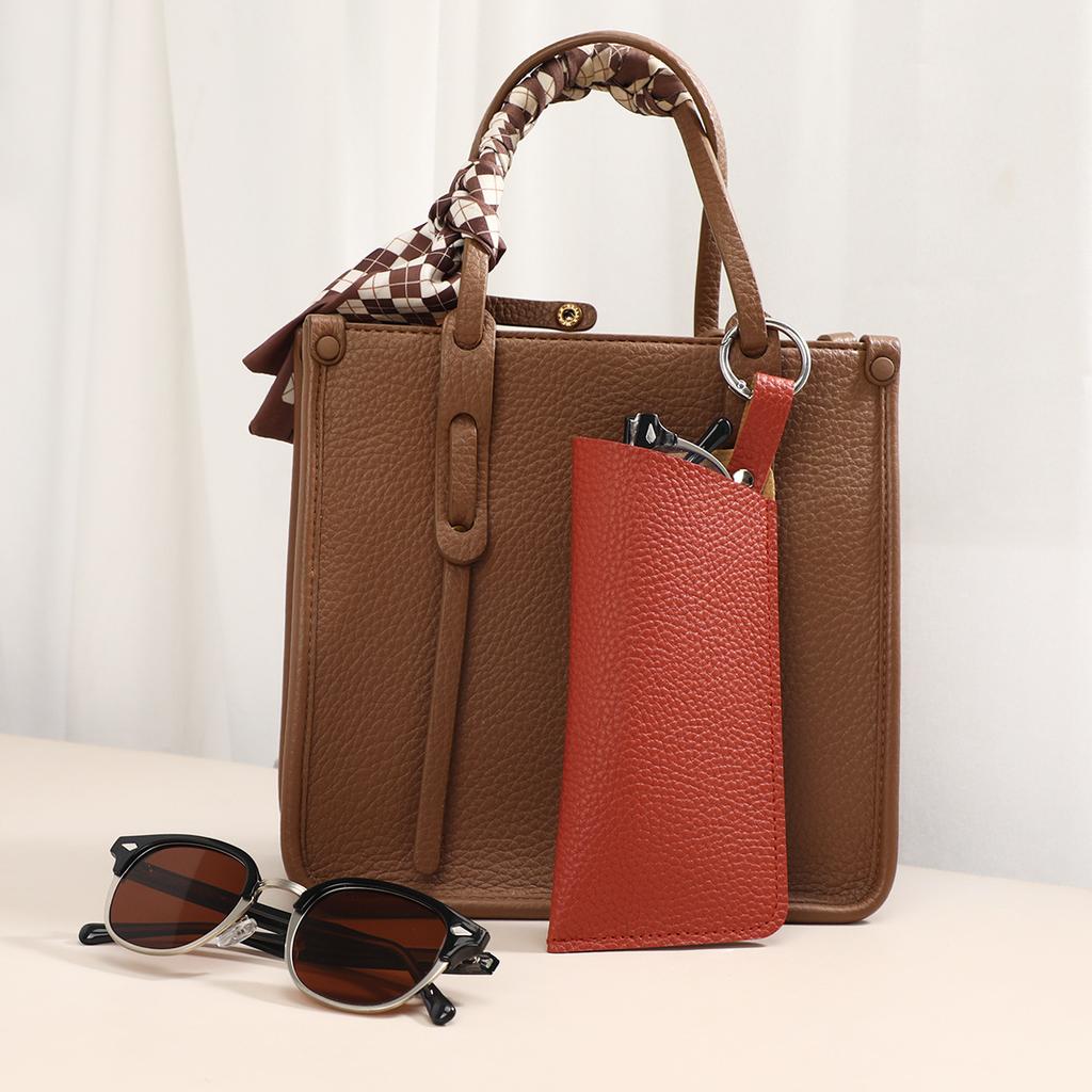 New Portable Retro Lychee Pattern PU Leather Glasses Bag Hanging Buckle Sunglasses Case Simple Glasses Storage Box Eyewear Case