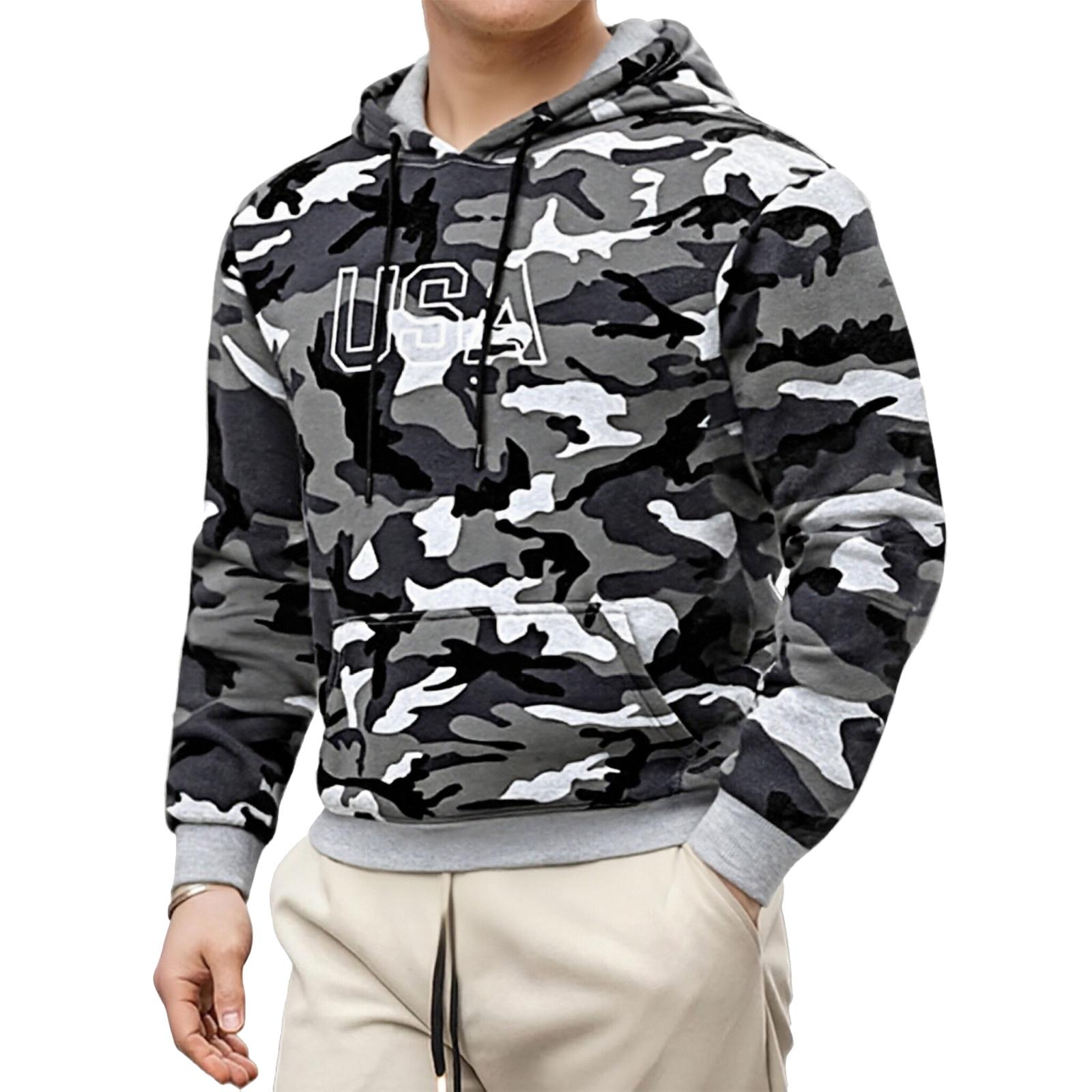 

Men s Camouflage Printed Letter Embroidered High-weight Hoodie, Men s Trendy Sporty Casual Hoodie XL