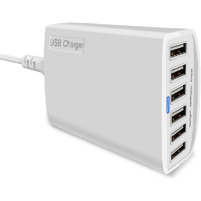 USB Charger CIVIE High Speed 60W Multiport USB Charger 6-Port USB Desktop Charger Station Hub with PowerSmart Technology for Smartphone, iPhone,
