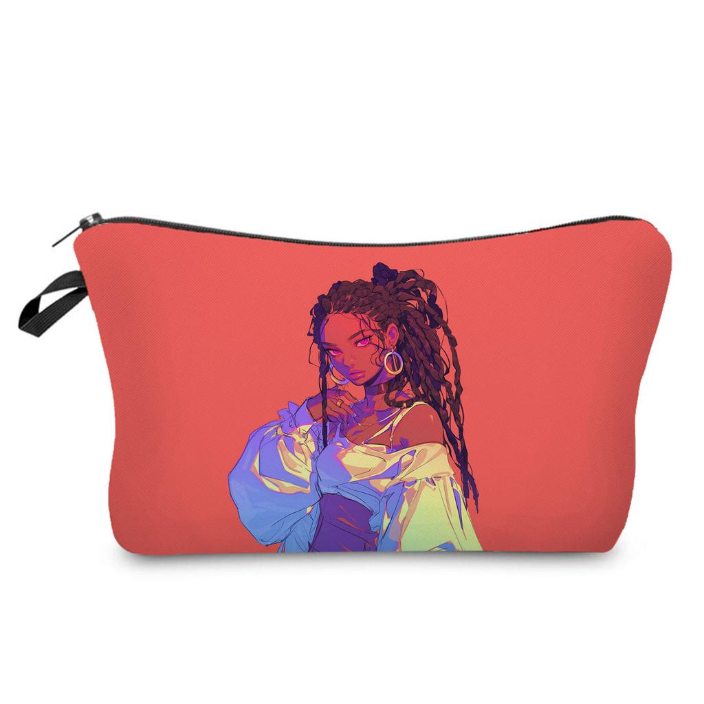 Women Dirty Braided Black Girl Print Cosmetic Bag Toiletries Organize Travel Storage Case 6848