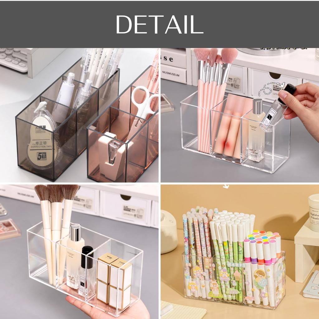 Uccellino Acrylic Pen Stand, Set of 2, Pen Holder, Makeup Brush Storage, Simple Design (Clear)