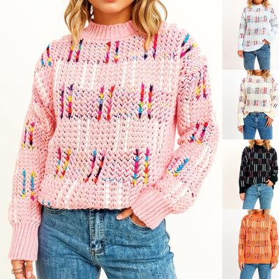 Damen Lässig Niedlicher Stil Bunt Gestreift Kariert Kontrastfarbe Gestrickter Pullover