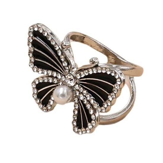 Durable Scarf Clasp Hollow-out Butterfly Ring, Rhinestone Faux Pearl Holder, Stylish Jewelry Elegant Sparkling Slide for Women Neckerchiefs чёрный