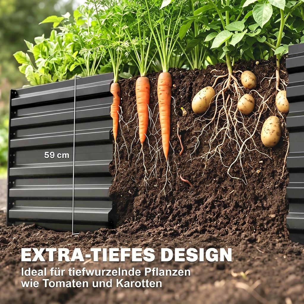 Raised Beds for Garden, Galvanised Steel Outdoor Planters with Multi-reinforced Rods, 180 X 90 X 59 Cm, Dark Grey