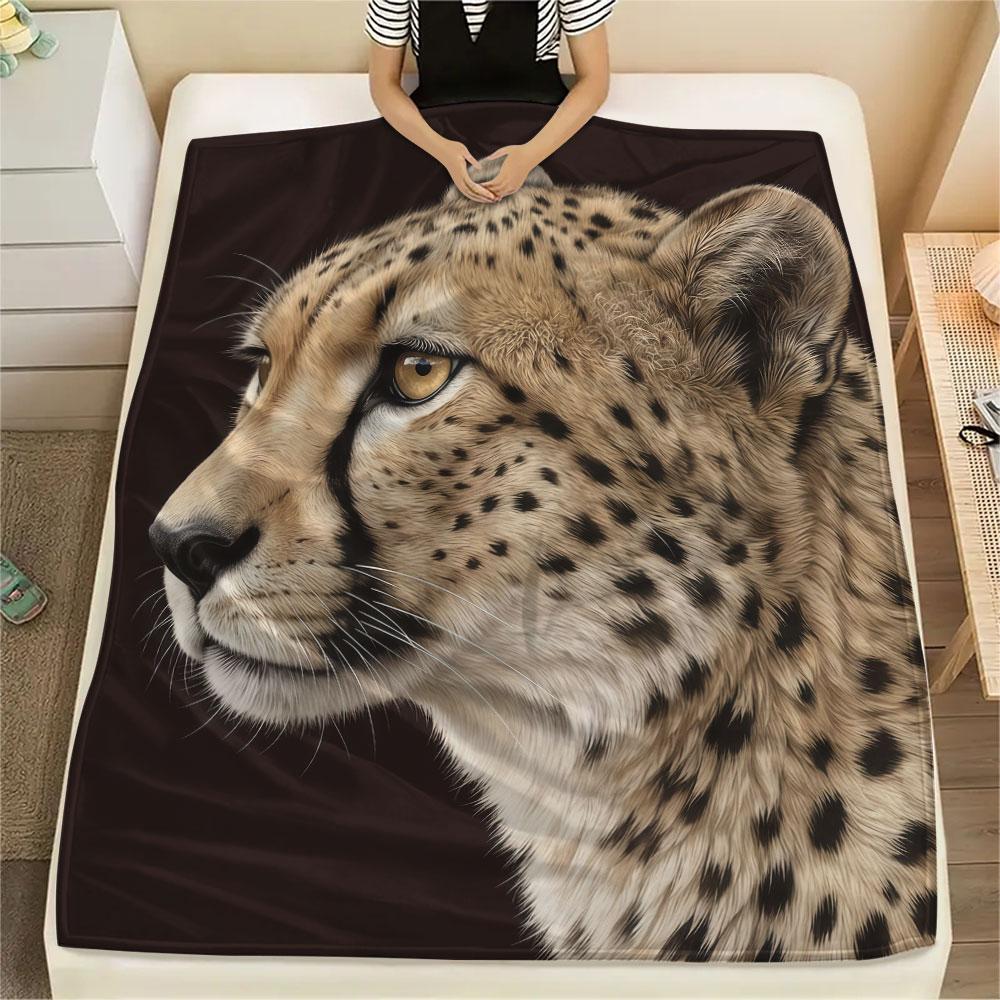 1PC Leopard Cub CloseUp Graphic Print Flannel Blanket High quality All Seasons for Lunch Break Warmth and Comfort Gifts Halloween Gifts