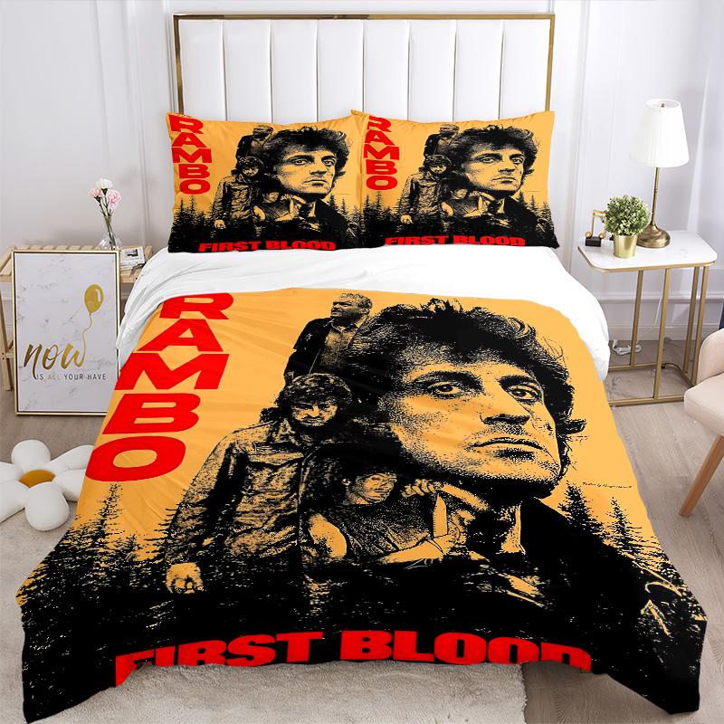 Rambo First Blood Action Print 3Pcs Bedding Set,Duvet Cover with 2 Bedro,Pillowcase Home Birthday Gift