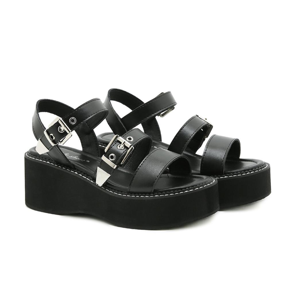 Plus Size 35-43 Vintage Gothic Punk Style Rivet Thick Bottom Platform Sandals 2025 Summer Med Heels Wedges Shoes for Office Mom