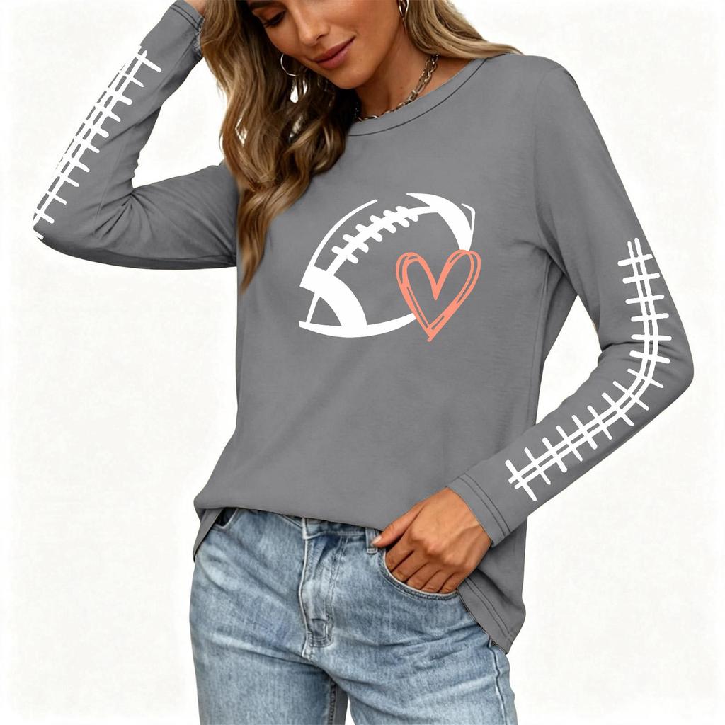 Women's Long Sleeve Rugby Print Neck Tee with Side Slits for Casual Wear