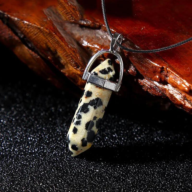 Stylish Hexagonal Crystal Gemstone Pendant Necklace with Gold Cap