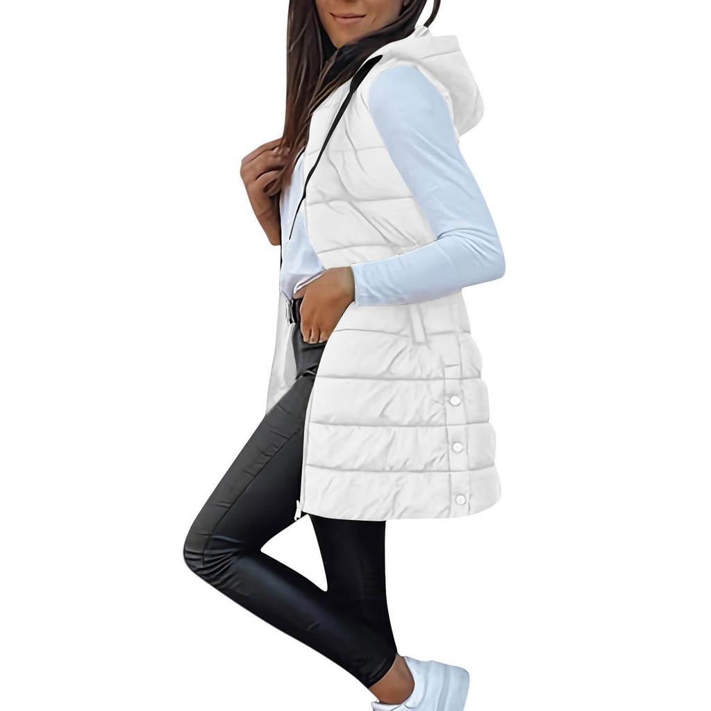 Women's Long Vest Plain Sleeveless Hood Winter Vest Outwear Jacket Lightweight Warm Coat Outerwear