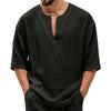Herren Leinen V-Ausschnitt T-Shirt - Mittellang Lockerer Schnitt Lässiges Sommer Top für den Alltag