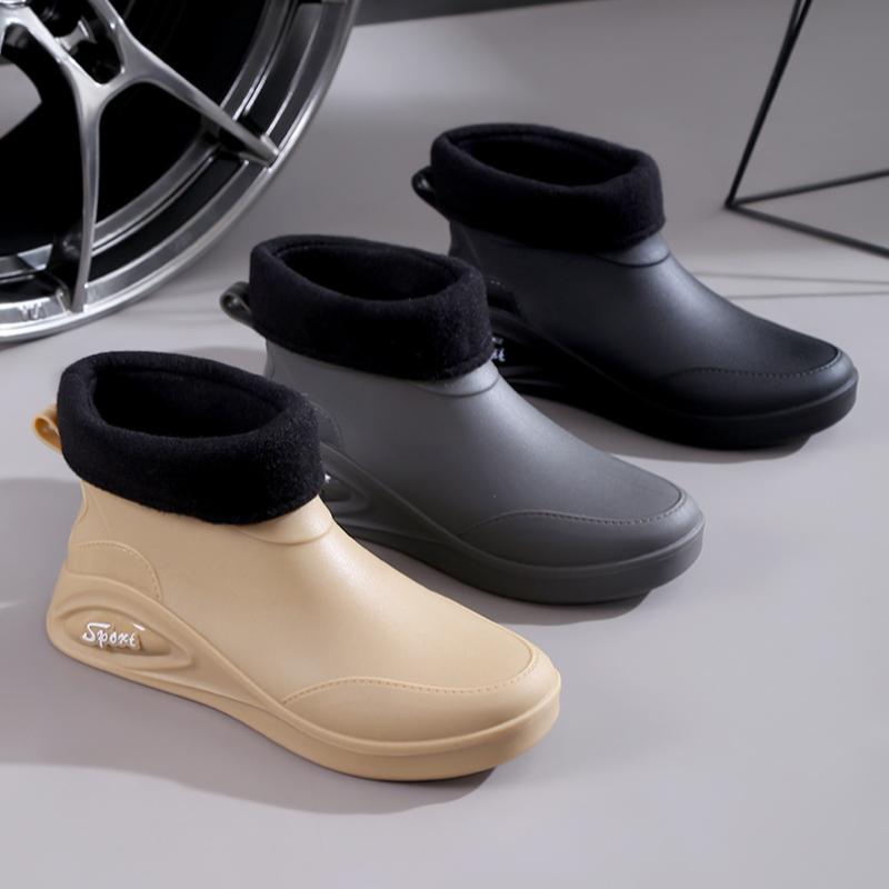Men's Rain Boots Short Tube Casual Waterproof Shoes Non-slip Work Shoes Plus Velvet Warm Fishing Rain Boots