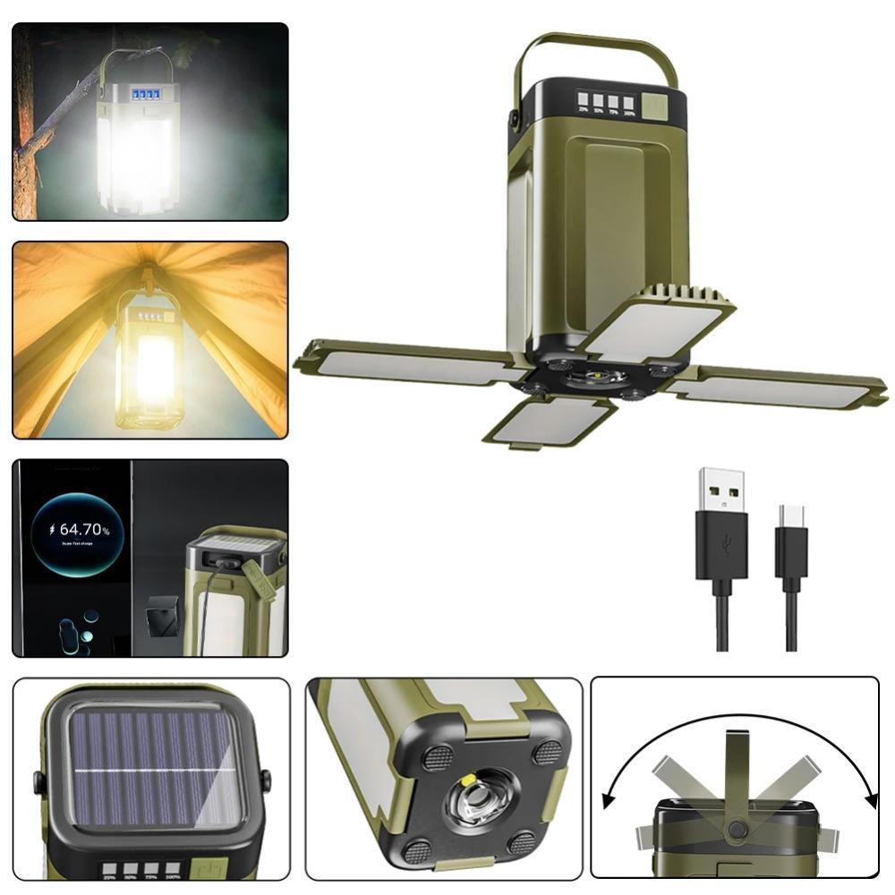 Solar Camping Lantern Foldable Camping Light Waterproof Rechargeable Lantern LED Tent Light for Camping Hiking Fishing Emergency