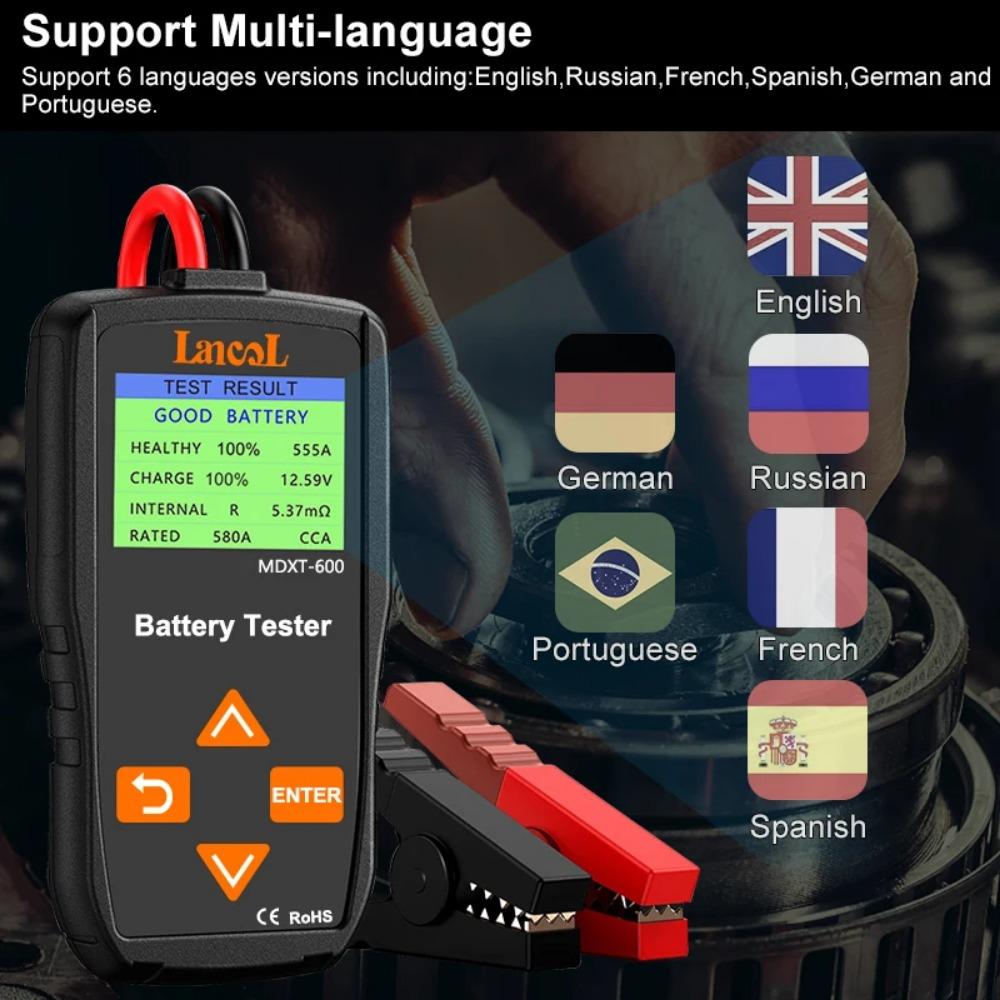 Lancol MDXT600 Car Battery Tester 12V Load Testers with Colorful LCD Screen 40-2000 CCA  Alternator Charging & Cranking System