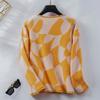 Women S Crew Neck Pullover Knit Sweater Geometric Pattern Basic Wear