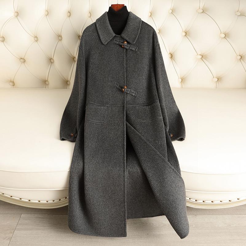 2024 autumn and winter new double-sided wool coat simple and fashionable knee-length light luxury high-end woolen coat women