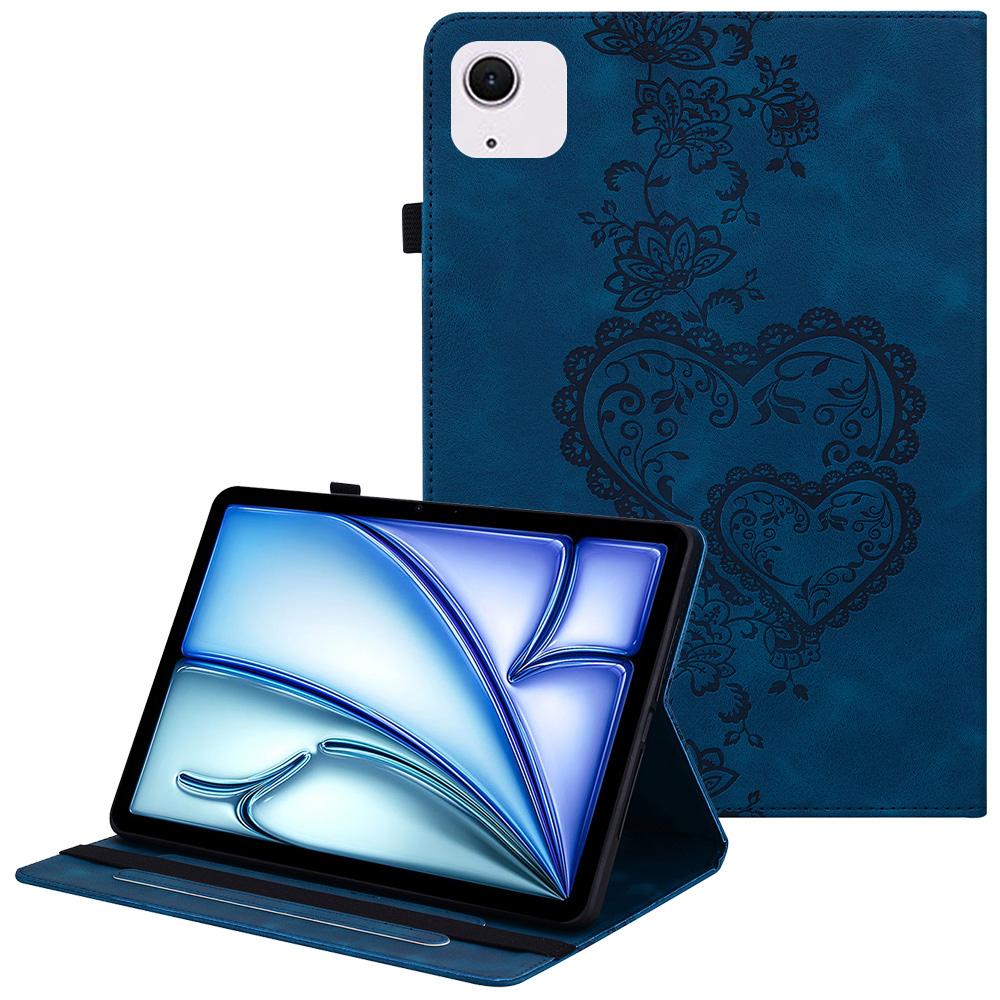 For iPad Air 11 (2025)/(2024) Leather Case Heart Imprint Foldable Stand Card Slot Stylus Holder Tablet Cover