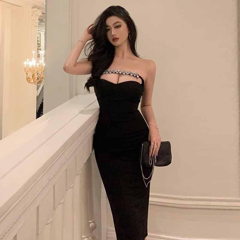 

Женское сексуальное черное платье с запахом на груди, облегающее вечернее платье S чёрный