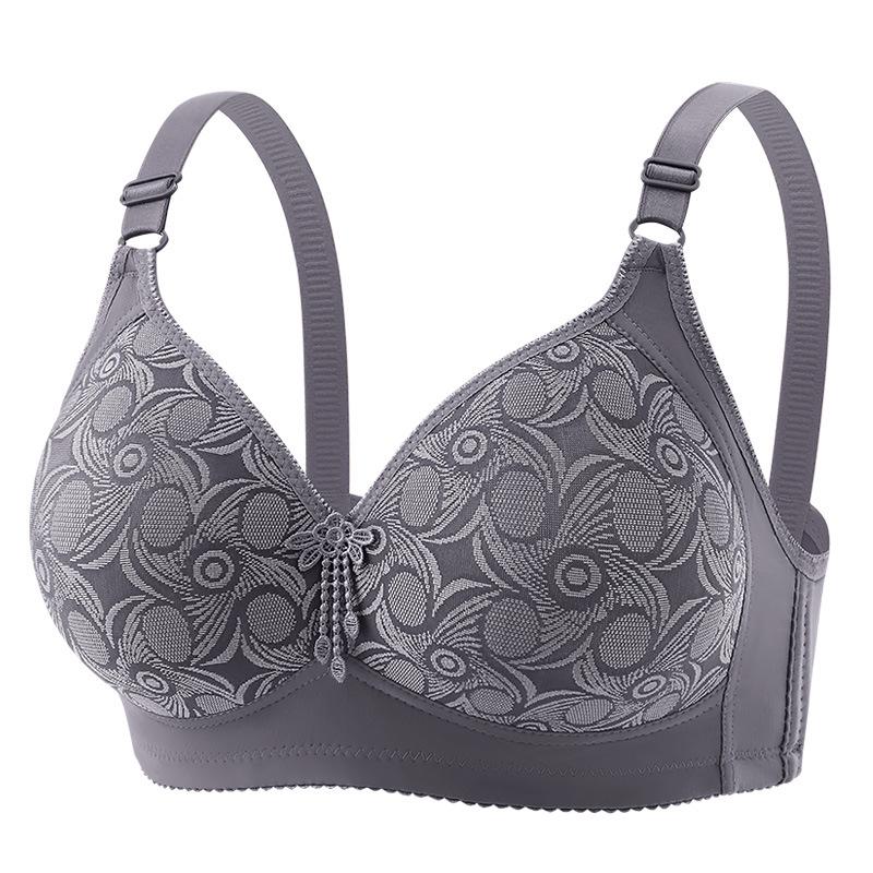 CrossD Plus Size Jacquard Wire-Free Mother's Bra - Elegant Back Support, Sizes 46-52