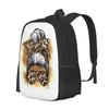Girl With Leopard Messy Bun Shirt Classic T-Shirt Backpack For Student School Laptop Travel Bag Messy Bun Coffe Runs Messy Bun