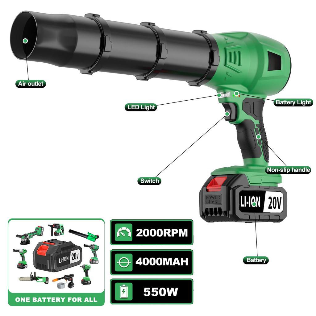 Turbo Electric 20V Cordless Leaf Blower Battery Powered Air Blower for Garden Cleaning DIY Grade Available from  Local Warehouse