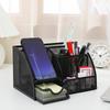 Mesh Pen Holder Multipurpose Sturdy 6 Compartments for Office Classroom Pens black