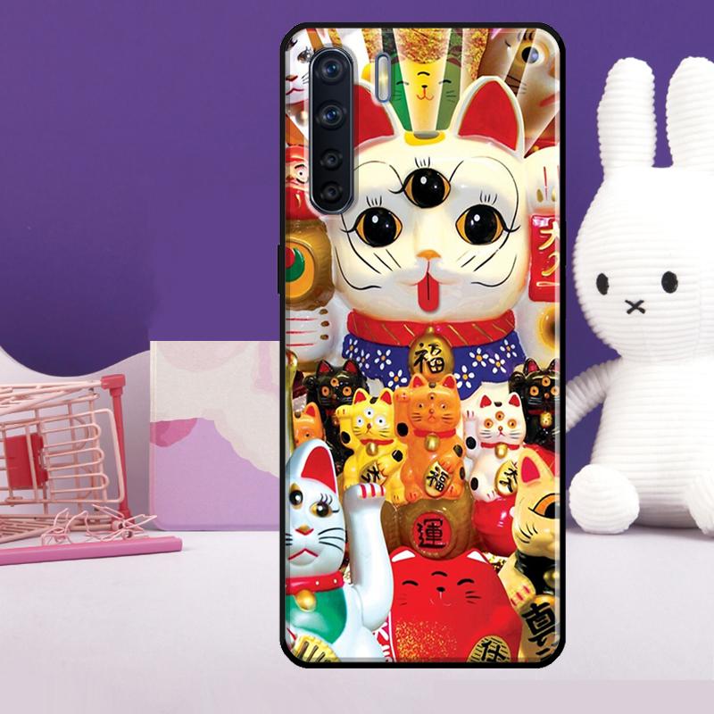 Japanese Lucky Cat Art Case For Oppo A54 A74 A94 A80 A60 A40 A18 A38 A58 A78 A98 A96 A76 A16 A15 A17 A57 A77 A5 Pro