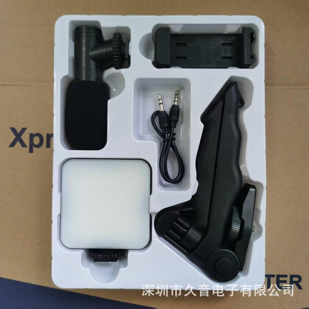 AY49 Mini Pocket Fill Light & Selfie Stand with LED Flash and Microphone Set