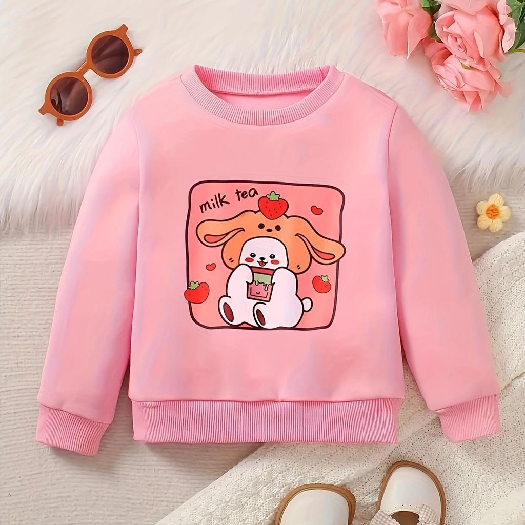 Kids Crewneck Sweatshirt, Sweet Cute Graphic Print, Soft Thin Comfort Pullover