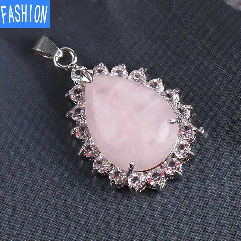 

Женский кулон в форме груши в стиле ретро с когтями, инкрустированный натуральными кристаллами и каплями воды, роскошное ожерелье высокого профиля с полным водным бриллиантом rose quartz